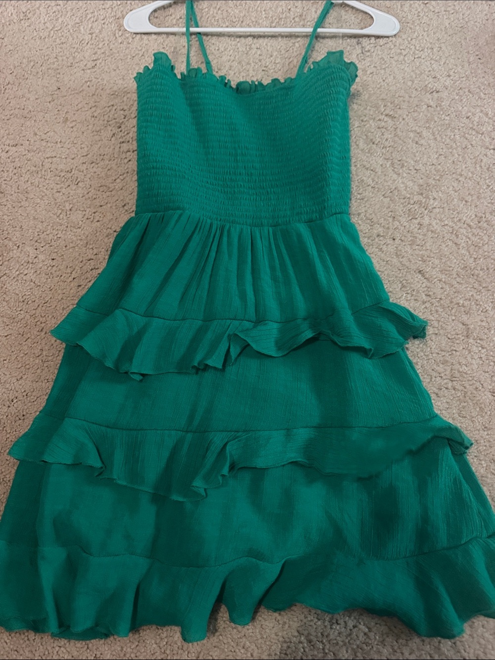 Francesca's Collections Green Smocked Ruffle Sundress